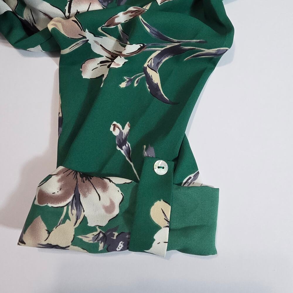West Kei Blouse Women XS Green Floral Surplice 3/4 Sleeve Draped Top Workwear - Picture 10 of 10